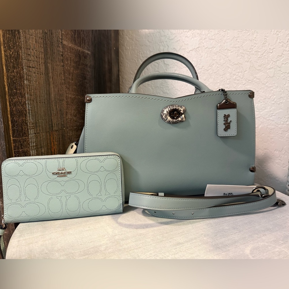Coach Blue/ Green Satchel and Wallet Set